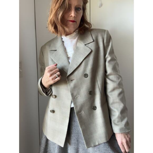 Vintage 90s Amanda Smith Plaid Blazer Neutral Tones Classic Preppy Size 12 - Picture 7 of 13